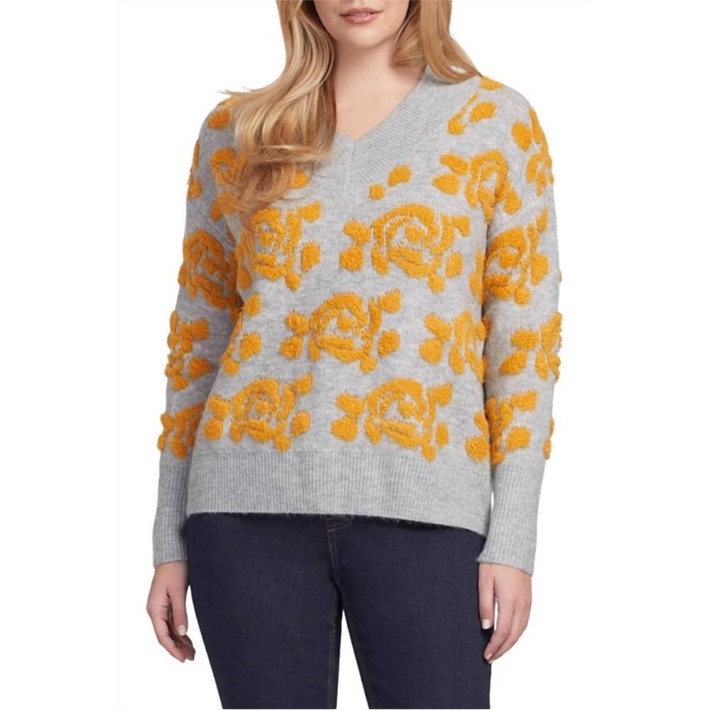 TRIBAL intarsia sweater in grey/golden yellow